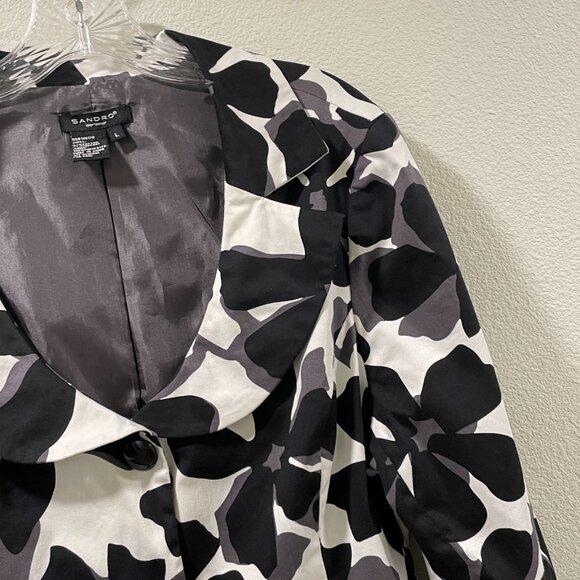 SANDRO SPORTSWEAR Belted Floral Jacket, Black/white - L - Picture 3 of 6